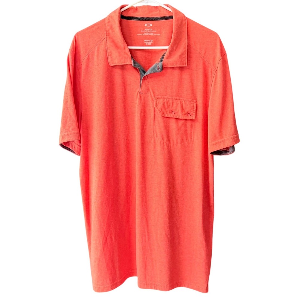 Oakley Buckle Exclusive Mens XXL Tailored Fit Polo Shirt Orange Heathered Logo‎